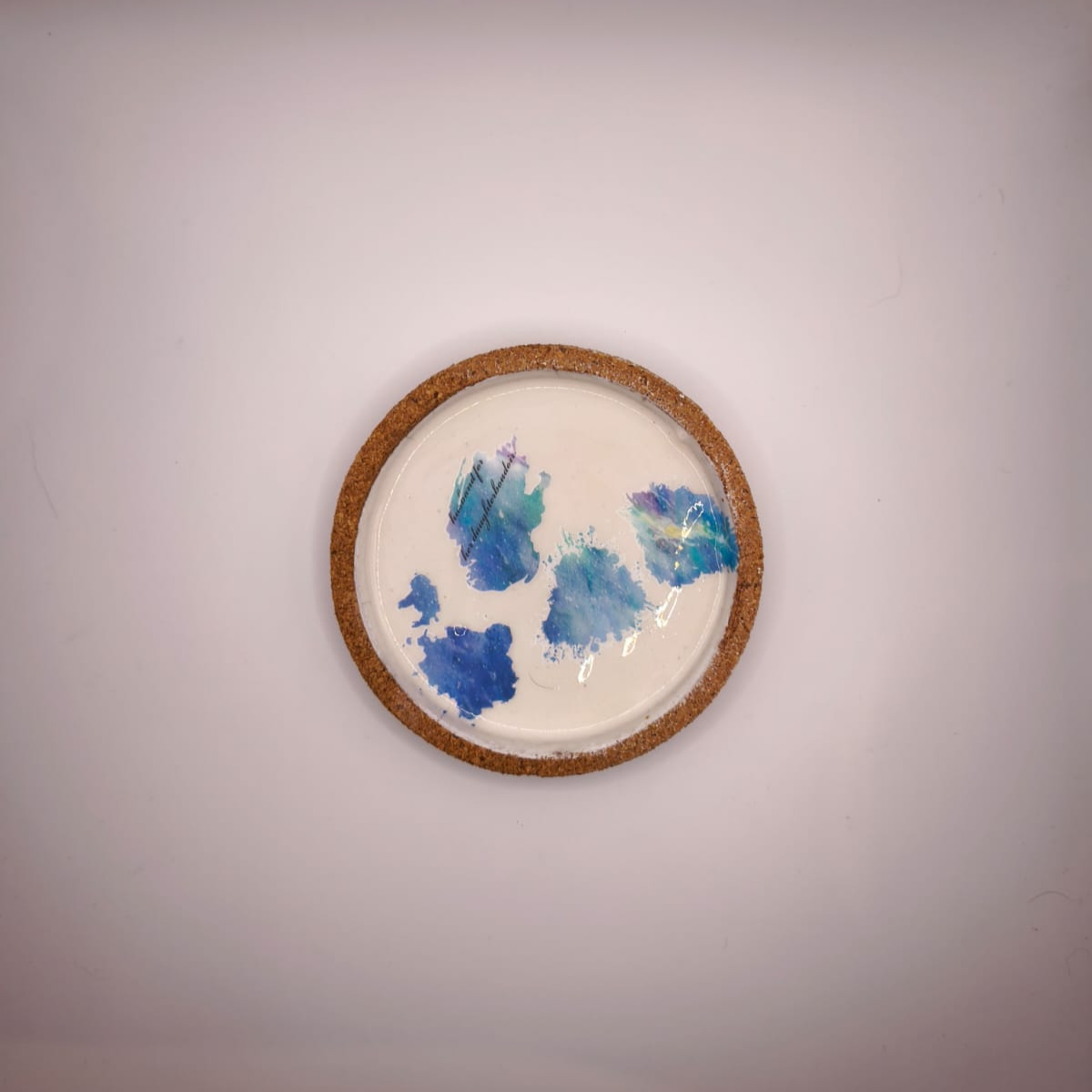 Gips Untersetzer Aquarell Blau-Lila rund Korkrahmen II 🌿