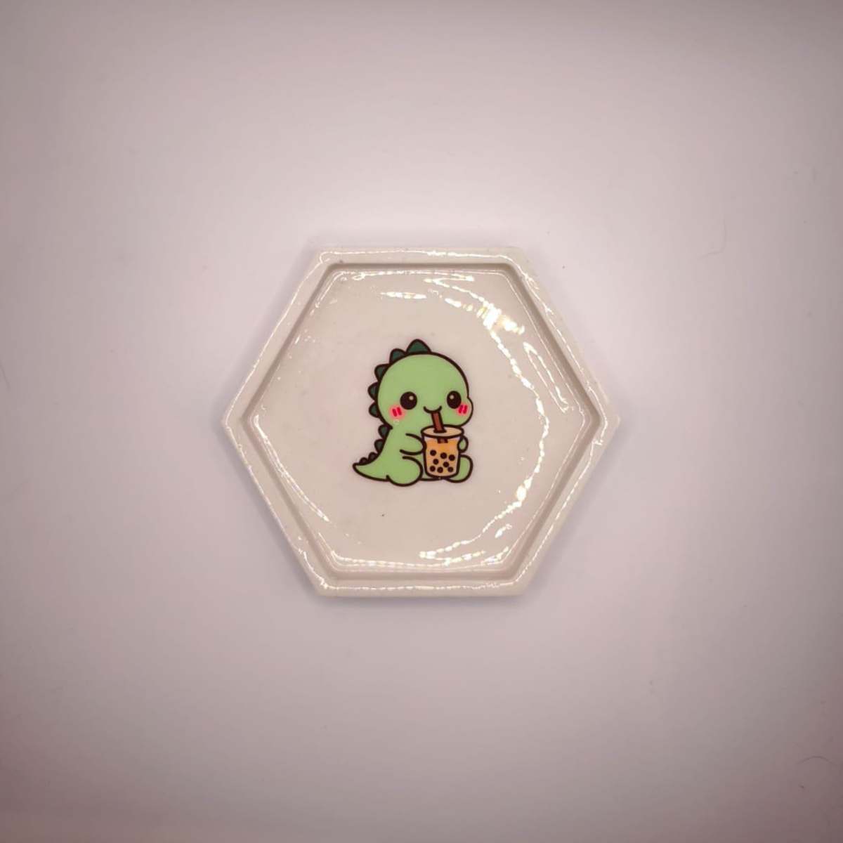 Gips Untersetzer Kawaii Dino Hexagon 🦕