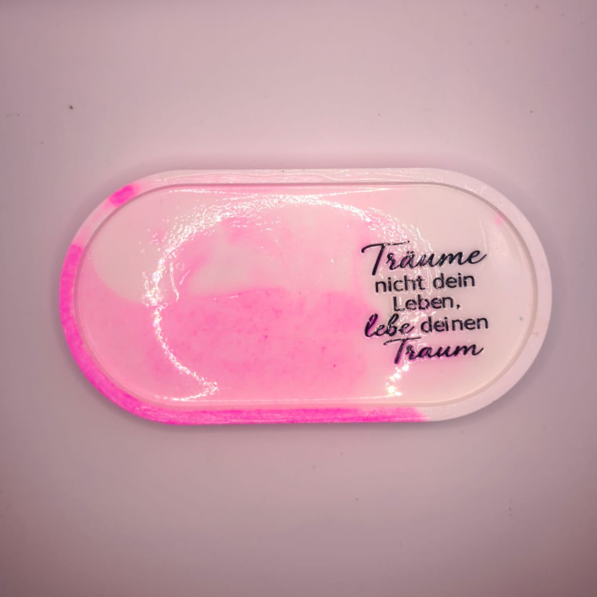 Gips Untersetzer Spruch Träume Oval Pink