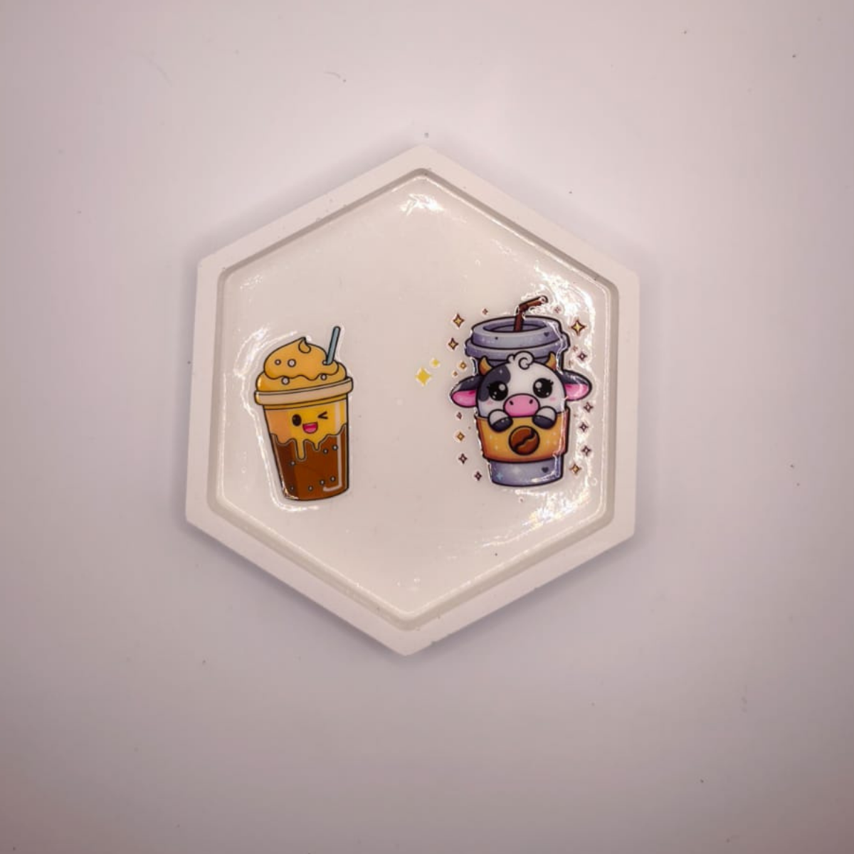 Gips Untersetzer Kawaii Kaffee Hexagonal ☕