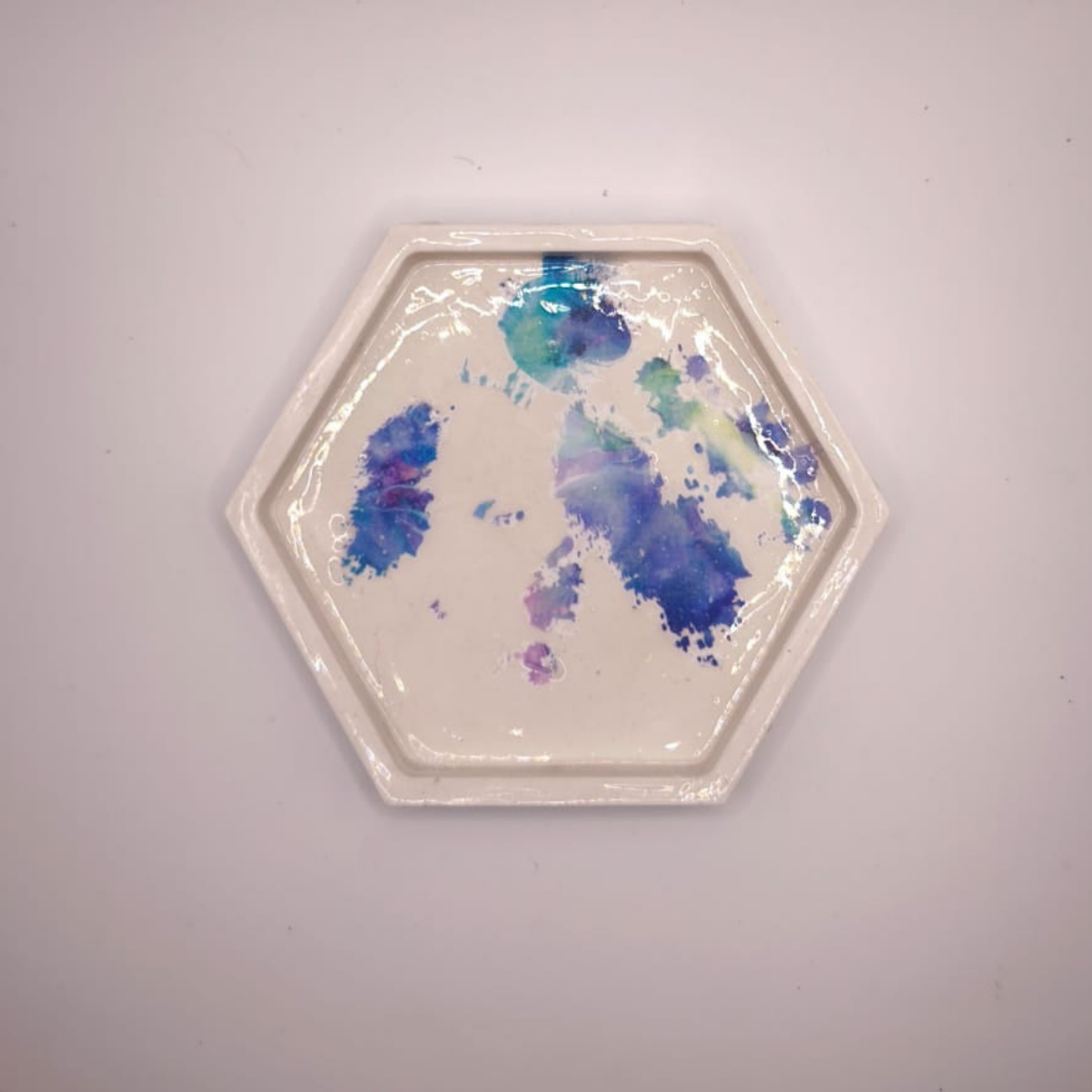 Gips Untersetzer Aquarell Blau Lila Hexagonal 🎨